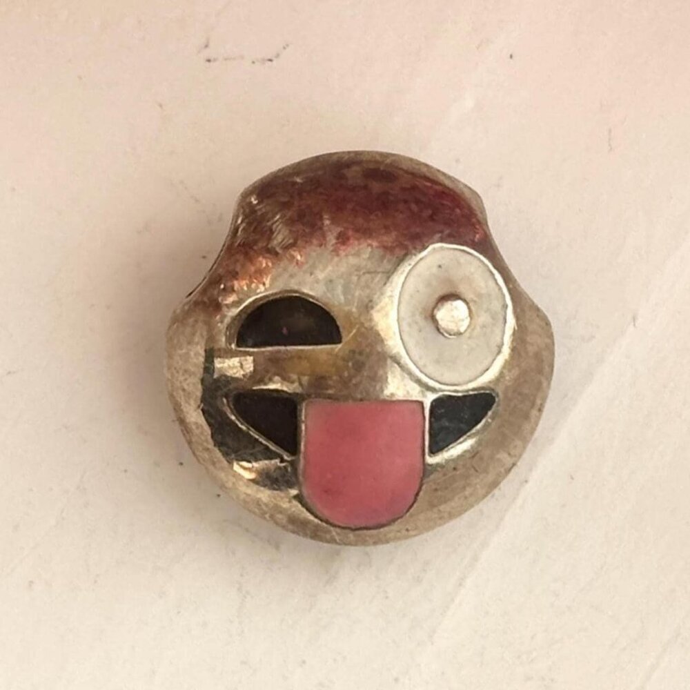 Dual Sided Crying Face + Tongue Out Enameled Face Silver T Vintage Pendant Charm